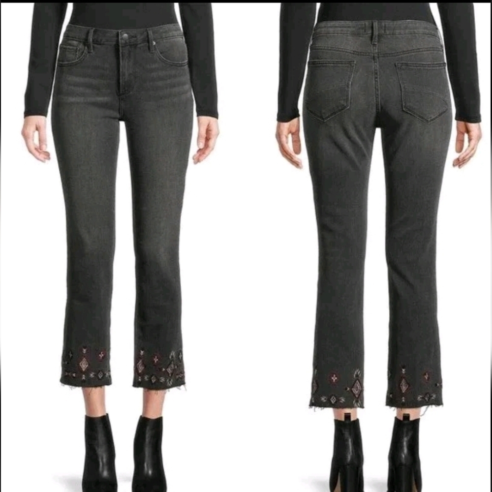 Driftwood Colette Grey Washed Embroidered Stra9ght Leg Denim Sz 29